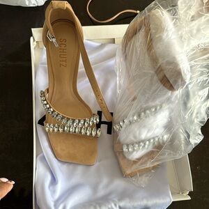 Brand new tan and rhinestone sandals